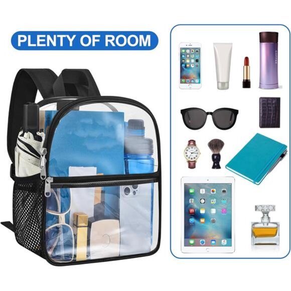 Clear Backpack for Stadium Events Clear Stadium Backpack 12x6x12 Clear Bag - Picture 4 of 7